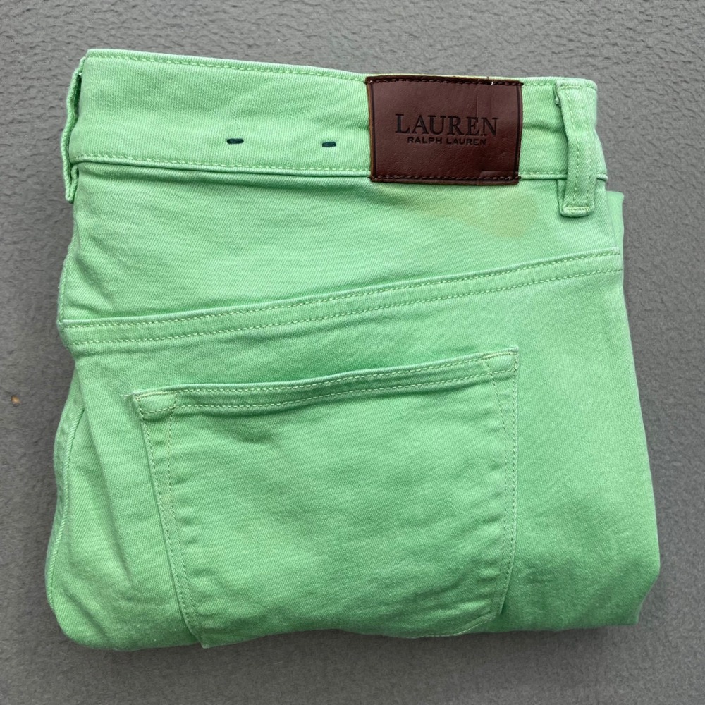 Lauren Ralph Lauren Women Pants Green Cotton Blend 14 Preppy Slim Leg